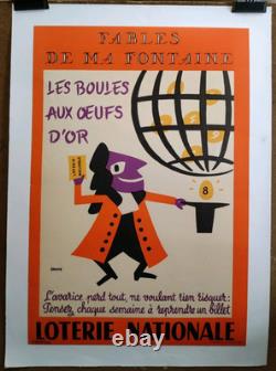 Affiche originale ancienne LOTERIE NATIONALE 1958 Fables de ma fontaine /RS275