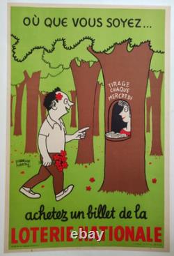 Affiche originale ancienne LOTERIE NATIONALE 1959 Où que vous soyez. /RS288