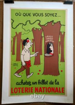 Affiche originale ancienne LOTERIE NATIONALE 1959 Où que vous soyez. /RS288