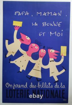 Affiche originale ancienne LOTERIE NATIONALE papa, maman. Par Grove /RS284