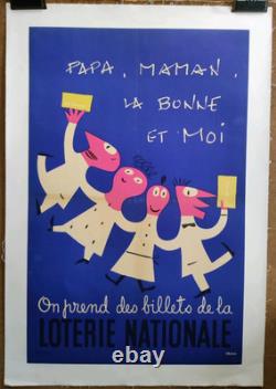 Affiche originale ancienne LOTERIE NATIONALE papa, maman. Par Grove /RS284