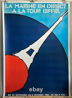 Affiche originale ancienne La Marine à la Tour Eiffel de N. Joubert 1985