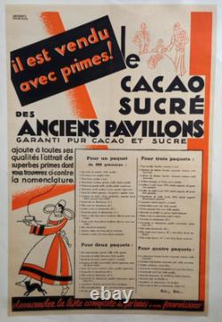 Affiche originale ancienne Le Cacao sucré des anciens Pavillons /RS462