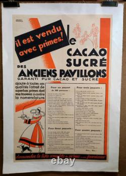 Affiche originale ancienne Le Cacao sucré des anciens Pavillons /RS462