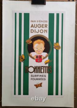 Affiche originale ancienne Nonnettes pain d'épices Auger Dijon (vert) /RS392