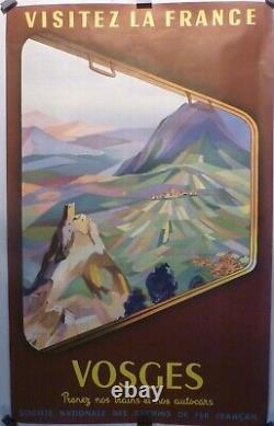 Affiche originale ancienne SNCF chemin de fer tourisme Vosges 1954