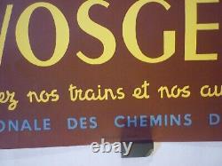 Affiche originale ancienne SNCF chemin de fer tourisme Vosges 1954