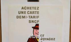 Affiche originale ancienne Savignac SNCF Voyagez à moitié prix /RS1
