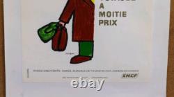 Affiche originale ancienne Savignac SNCF Voyagez à moitié prix /RS1