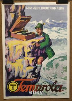 Affiche originale ancienne Tirolien Temprola gramophone Tempofon /RS193
