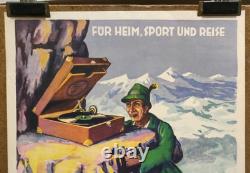 Affiche originale ancienne Tirolien Temprola gramophone Tempofon /RS193