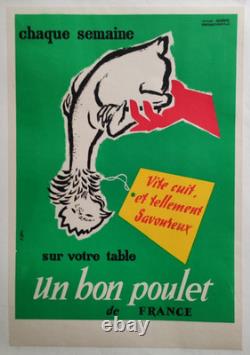 Affiche originale ancienne Un bon poulet de France sur votre table /RS425
