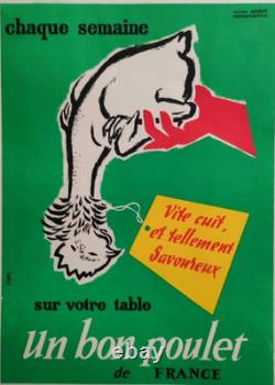 Affiche originale ancienne Un bon poulet de France sur votre table /RS425