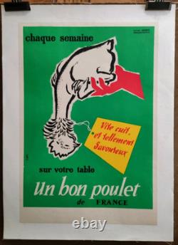 Affiche originale ancienne Un bon poulet de France sur votre table /RS425