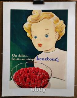 Affiche originale ancienne Un délice fruits au sirop Lenzbourg /RS441