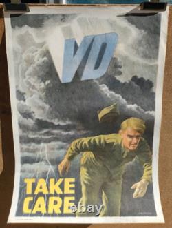 Affiche originale ancienne VD TAKE CARE Armée Américaine par Schiffers /RS19