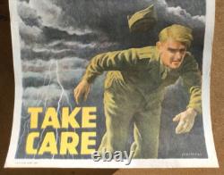 Affiche originale ancienne VD TAKE CARE Armée Américaine par Schiffers /RS19