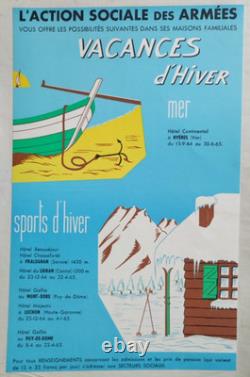 Affiche originale ancienne Vacances d'Hiver Action des Armées /RS289