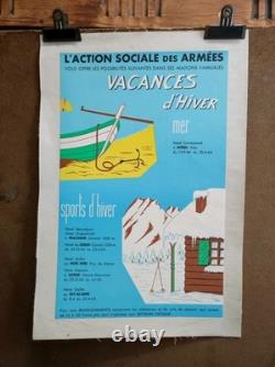 Affiche originale ancienne Vacances d'Hiver Action des Armées /RS289