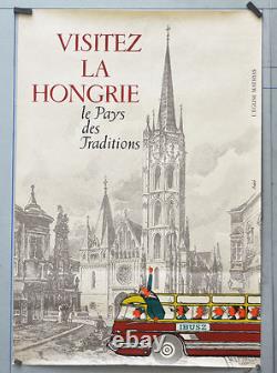 Affiche originale ancienne Visitez laHONGRIE Années 60 87 x 52 cm