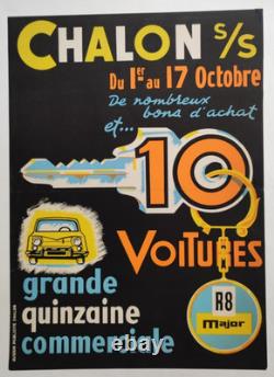 Affiche originale ancienne Voitures R 8 major Chalon sur Saône /RS215