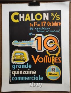 Affiche originale ancienne Voitures R 8 major Chalon sur Saône /RS215