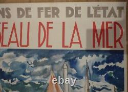 Affiche originale ancienne chemin de fer Bretagne 1937 la mer rarissime