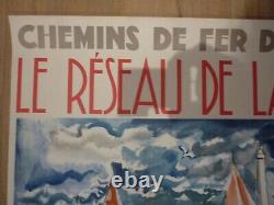 Affiche originale ancienne chemin de fer Bretagne 1937 la mer rarissime