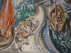 Affiche originale ancienne chemin de fer Bretagne 1937 la mer rarissime