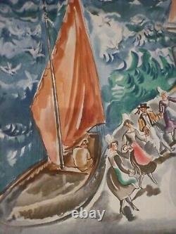 Affiche originale ancienne chemin de fer Bretagne 1937 la mer rarissime