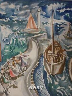 Affiche originale ancienne chemin de fer Bretagne 1937 la mer rarissime