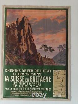 Affiche originale ancienne chemin de fer la Suisse en Bretagne Dorival 1913