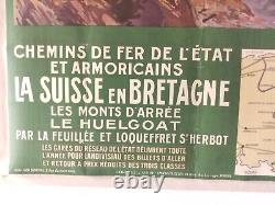 Affiche originale ancienne chemin de fer la Suisse en Bretagne Dorival 1913