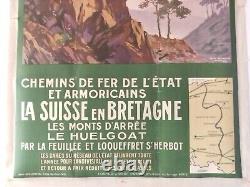 Affiche originale ancienne chemin de fer la Suisse en Bretagne Dorival 1913