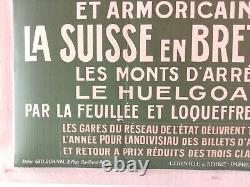 Affiche originale ancienne chemin de fer la Suisse en Bretagne Dorival 1913