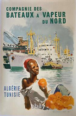 Affiche originale ancienne d'Albert Brenet Bateaux à vapeur Algérie, Tunisie