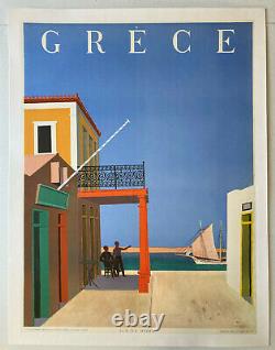 Affiche originale ancienne de tourisme Grèce Hydra Yiannis Moralis 1950