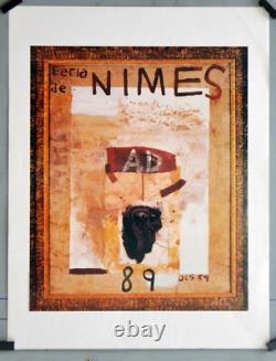 Affiche originale ancienne entoilée Féria NÏMES 89 par SCHNABEL 30 X 40 cm