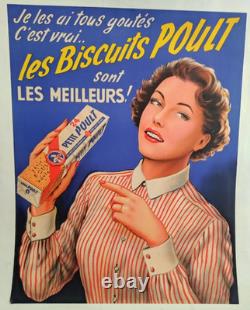 Affiche originale ancienne les Biscuits Poult sont les meilleurs! /RS465