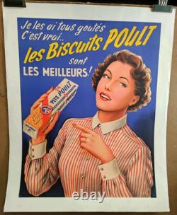 Affiche originale ancienne les Biscuits Poult sont les meilleurs! /RS465