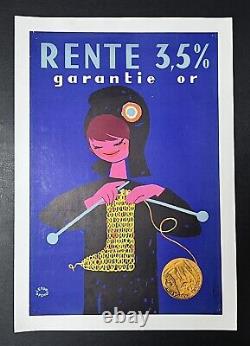 Affiche originale entoilée Rente 3,5% signée Lefor Openo 1958