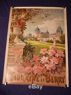 Affiche originale lithographiée 1898, Chemins de fer d'Orléans TOURAINE & BERRY