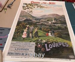 Affiche originale lithographie 1900 tourisme Lourdes Pyrénées chemin de fer PLM