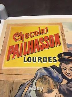 Affiche originale lithographie publicité chocolat Pailhasson Lourdes 1920