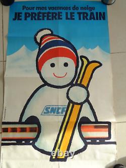 Affiche originale pour les vacances a la neige je préfère le train s n c f