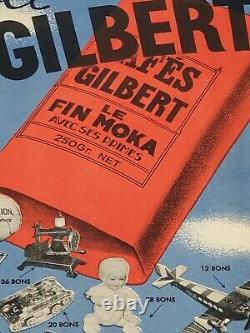 Affiche originale pub Cafés Gilbert Le Joyeux Noël -1930 (entoilée). Pub/Déco