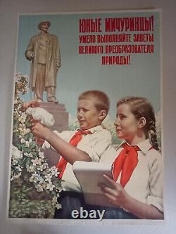 Affiche propagande SOVIETIQUE URSS 1955 COLLÉE SUR PAPIER DECHIRURE