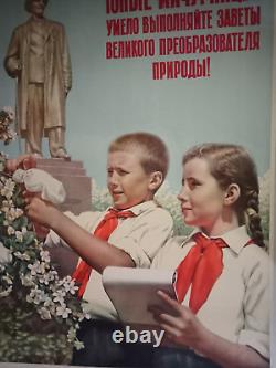 Affiche propagande SOVIETIQUE URSS 1955 COLLÉE SUR PAPIER DECHIRURE