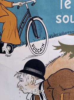 Affiche publicitaire ancienne CYCLES VULCAIN Gauthier Macon Vélo Cyclisme Poster