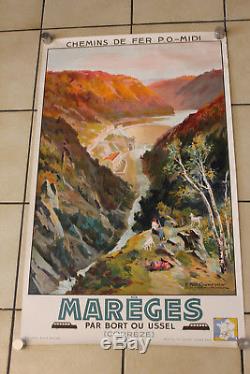Affiche publicitaire ancienne par CHAMPSEIX. Marèges. Montagne chemins de fer